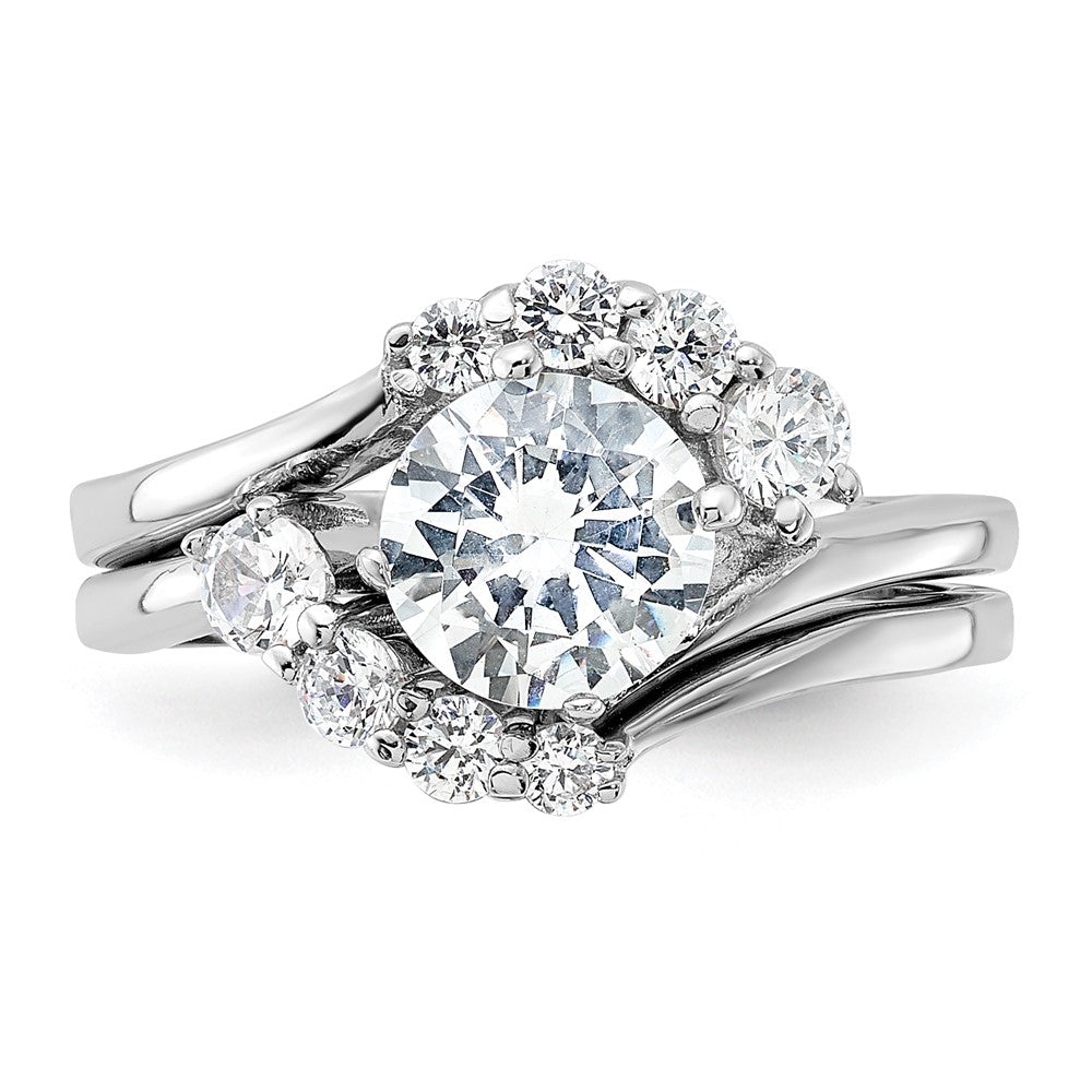 Sterling Silver Rhodium Plated 2 Piece Cz Wedding Ring Set