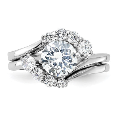 Sterling Silver Rhodium Plated 2 Piece Cz Wedding Ring Set