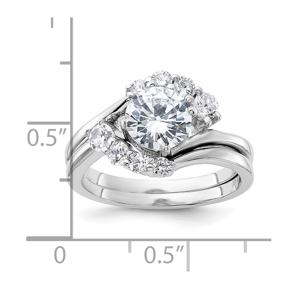 Sterling Silver Rhodium Plated 2 Piece Cz Wedding Ring Set