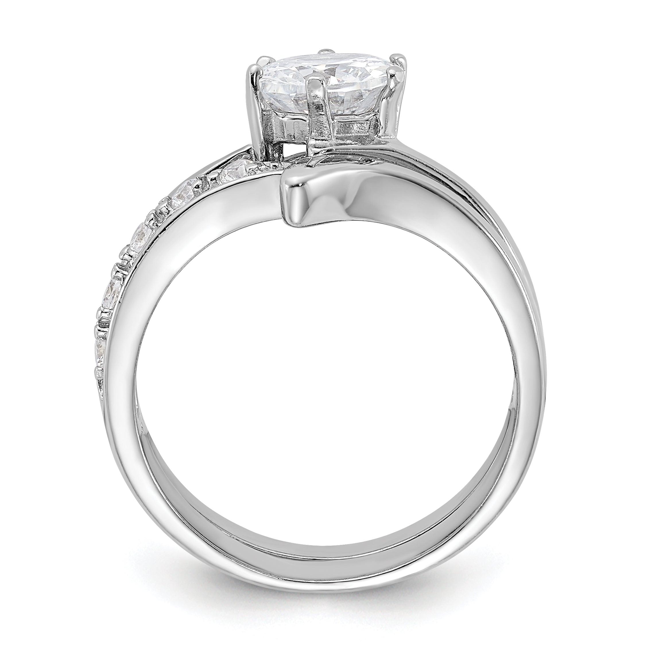 Sterling Silver Rhodium Plated 2 Piece Cz Wedding Ring Set