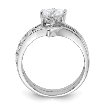 Sterling Silver Rhodium Plated 2 Piece Cz Wedding Ring Set