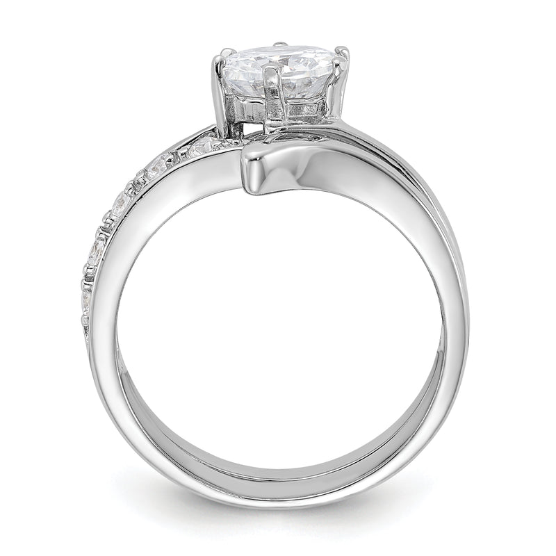 Sterling Silver Rhodium Plated 2 Piece Cz Wedding Ring Set