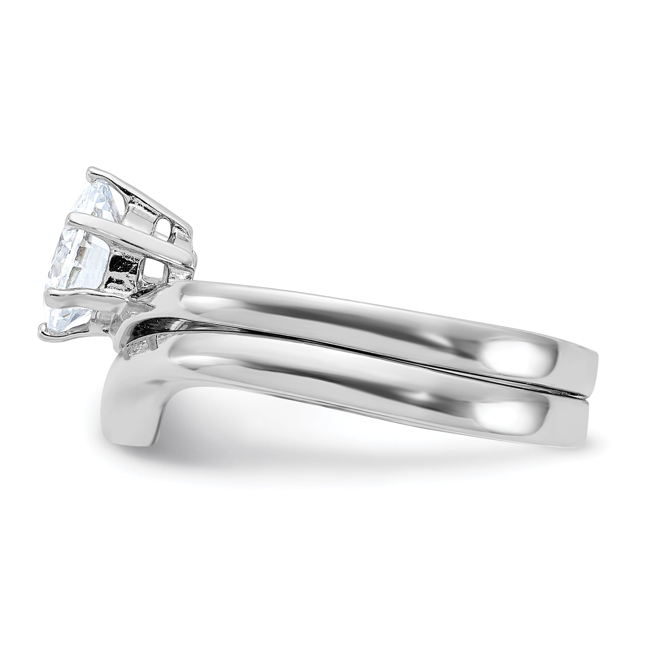 Sterling Silver Rhodium Plated 2 Piece Cz Wedding Ring Set