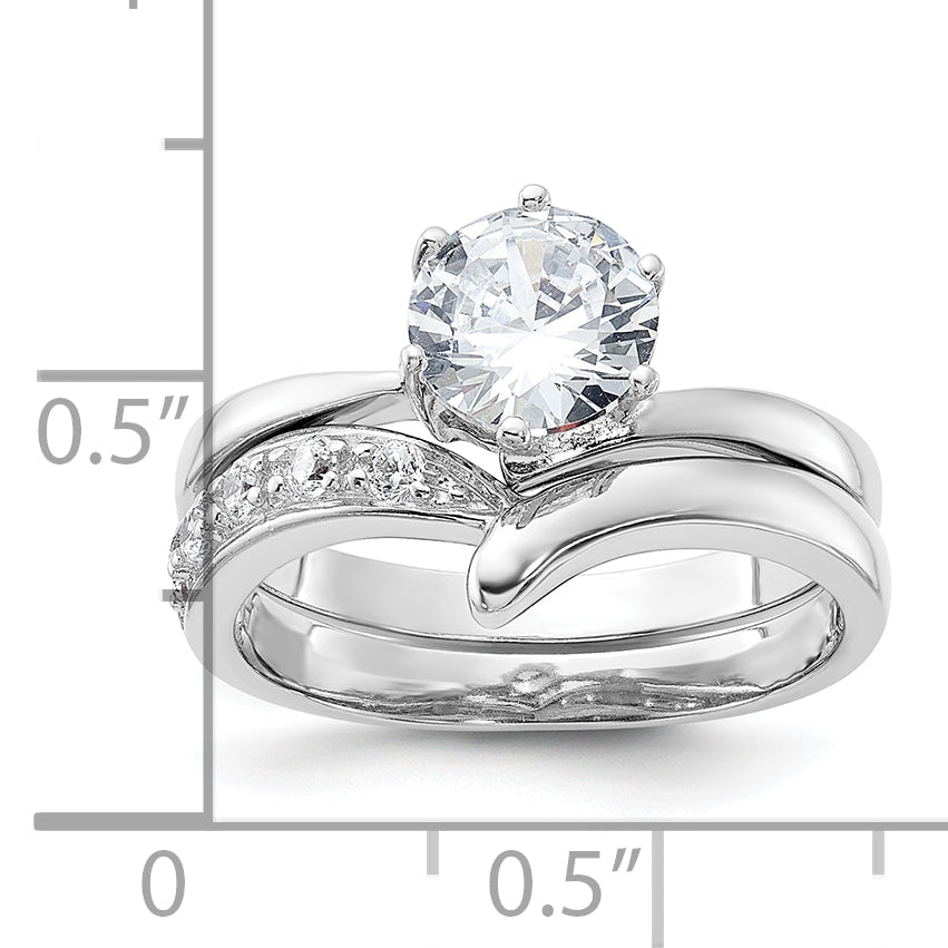 Sterling Silver Rhodium Plated 2 Piece Cz Wedding Ring Set