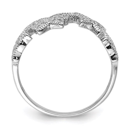 Sterling Silver Rhodium Plated Butterfly Cz Ring