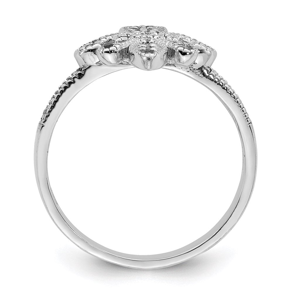 Sterling Silver Rhodium Plated Cz Fleur De Lis Ring