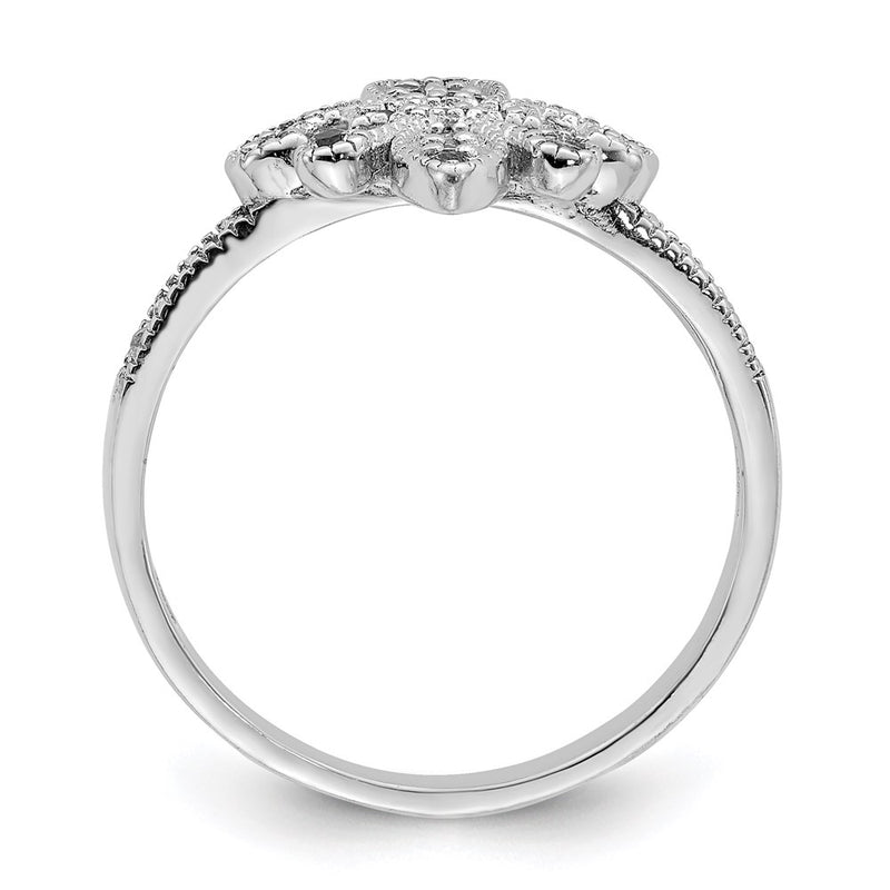 Sterling Silver Rhodium Plated Cz Fleur De Lis Ring