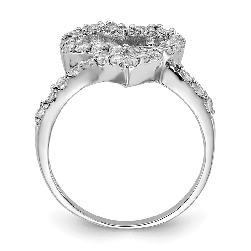 Sterling Silver Polished Cz Open Heart Ring (Size 6 Only)