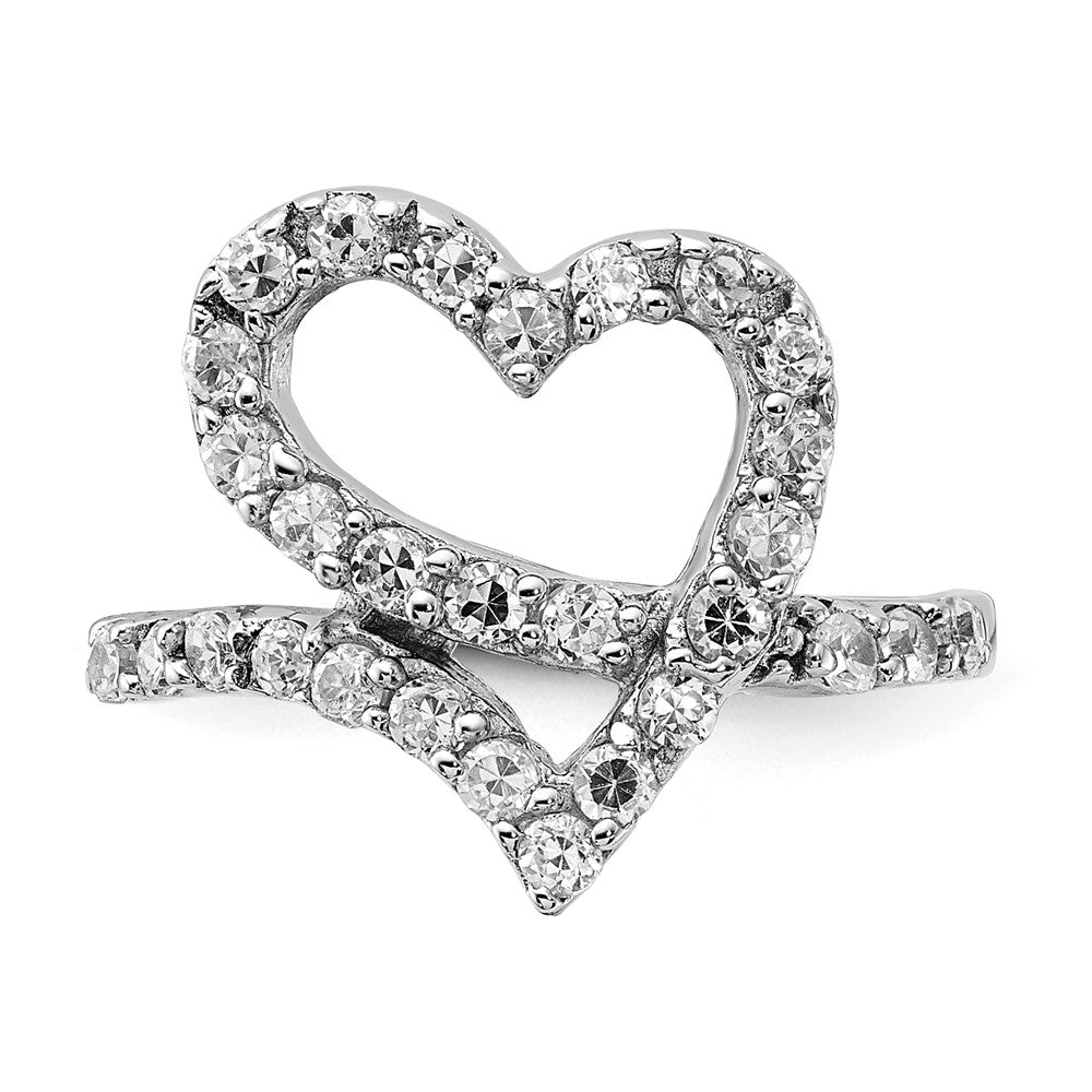 Sterling Silver Polished Cz Open Heart Ring (Size 6 Only)