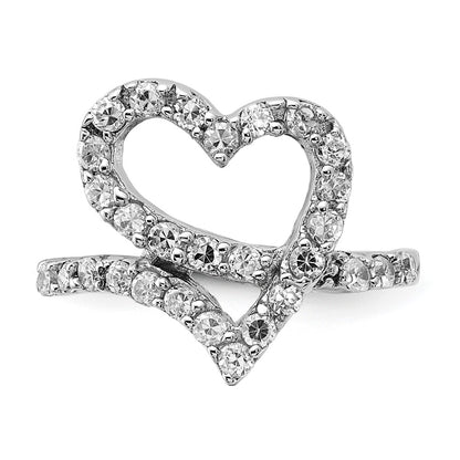 Sterling Silver Polished Cz Open Heart Ring (Size 6 Only)