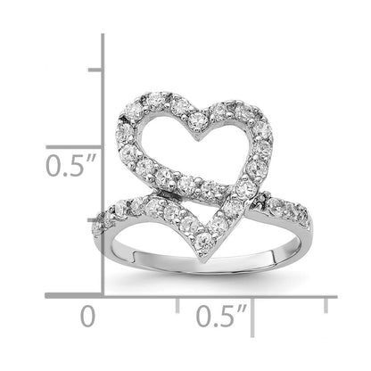Sterling Silver Polished Cz Open Heart Ring (Size 6 Only)