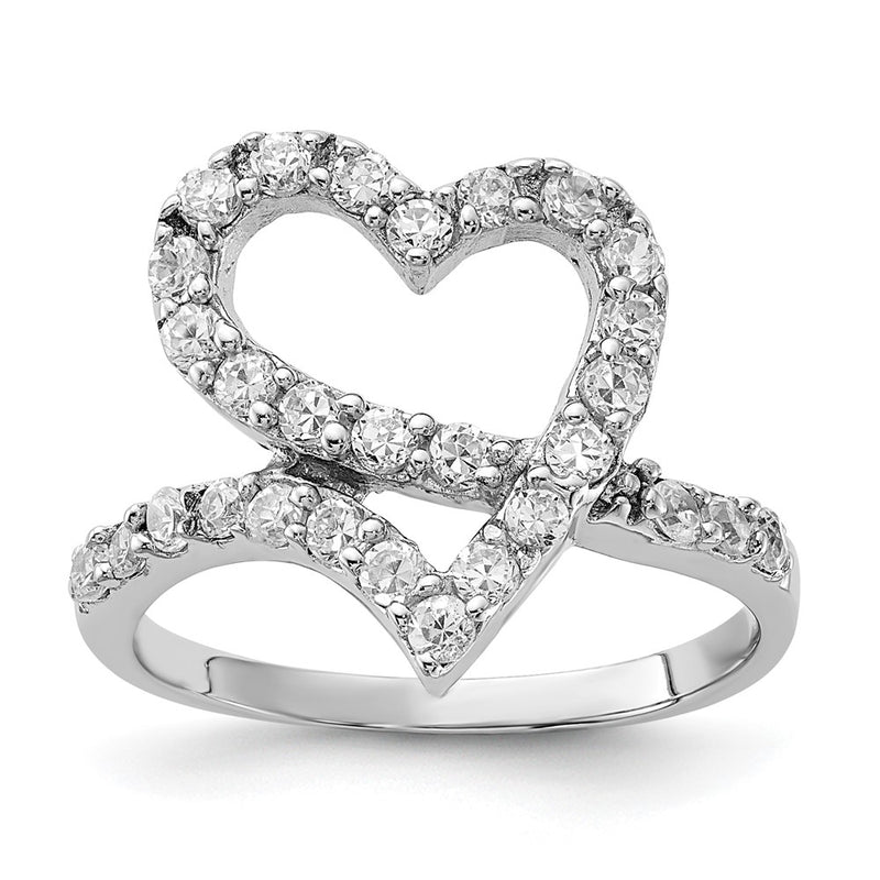 Sterling Silver Polished Cz Open Heart Ring (Size 6 Only)