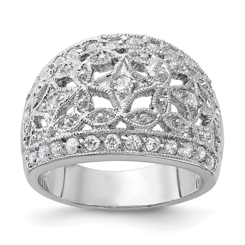 Sterling Silver Polished Fancy Cz Ring (Size 7 Only)