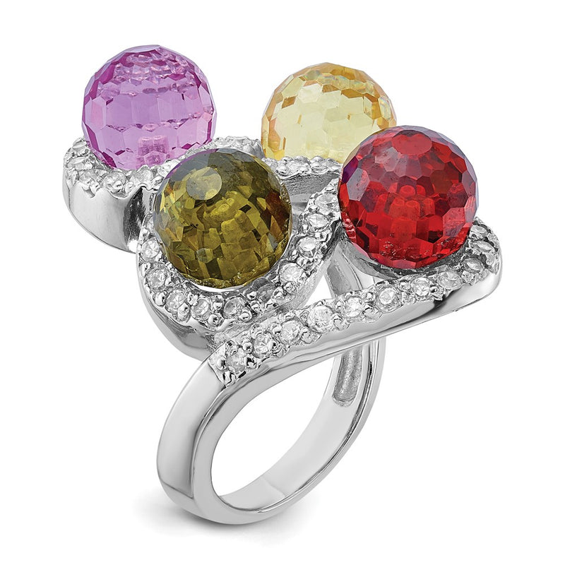 Sterling Silver Polished Multi Color Cz Ring