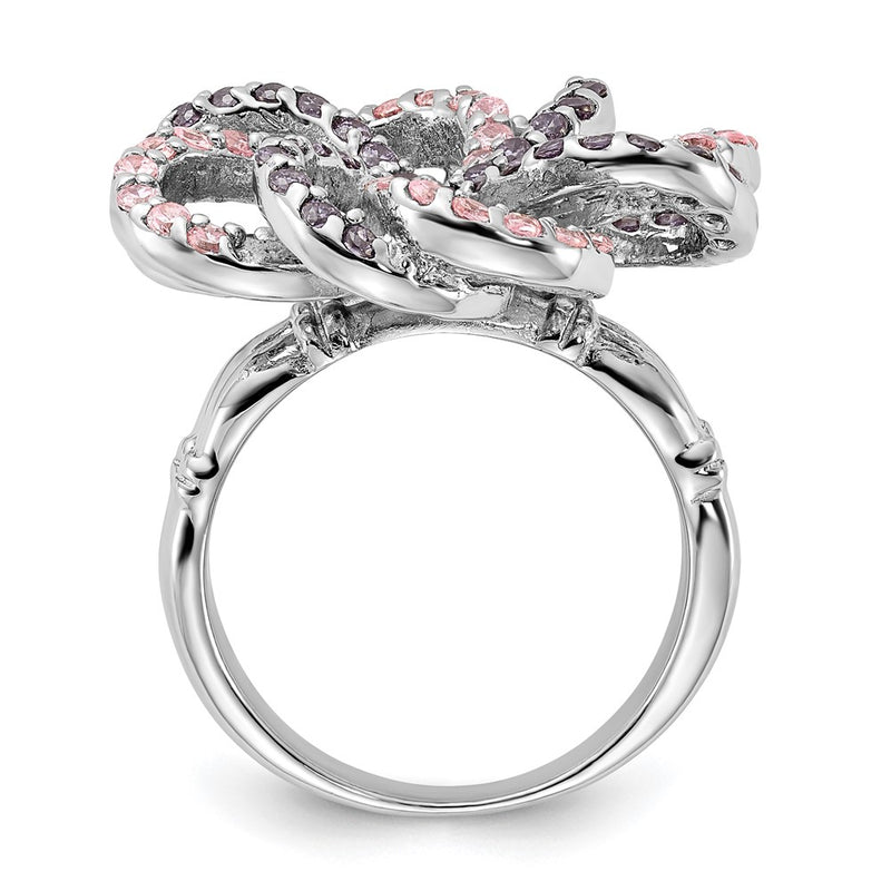 Sterling Silver Polished Pink & Purple Cz Flower Ring (Size 6 Only)