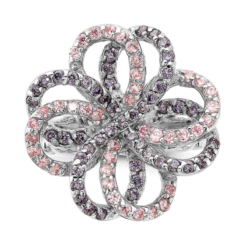 Sterling Silver Polished Pink & Purple Cz Flower Ring (Size 6 Only)