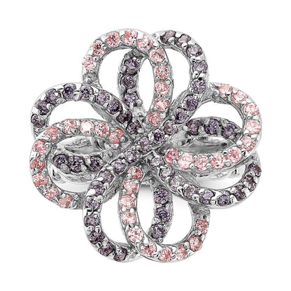 Sterling Silver Polished Pink & Purple Cz Flower Ring (Size 6 Only)