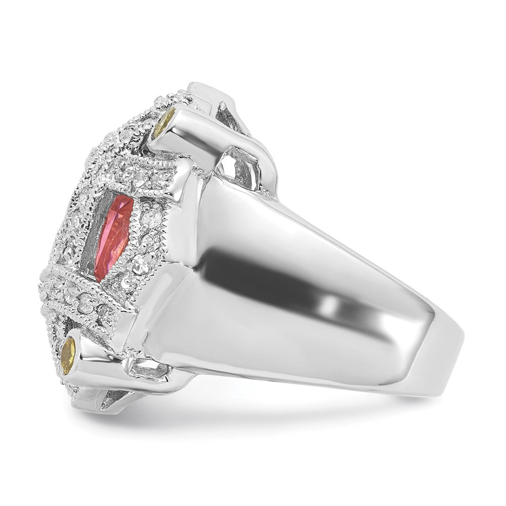 Sterling Silver Pink Glass & Cz Ring (Size 6 Only)
