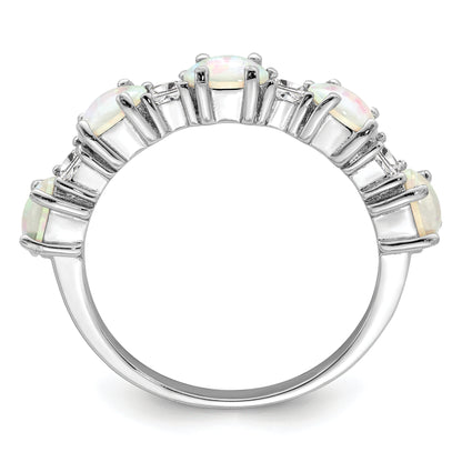 Sterling Silver Rhodium Plated Lab Created Opal And Cz Ring