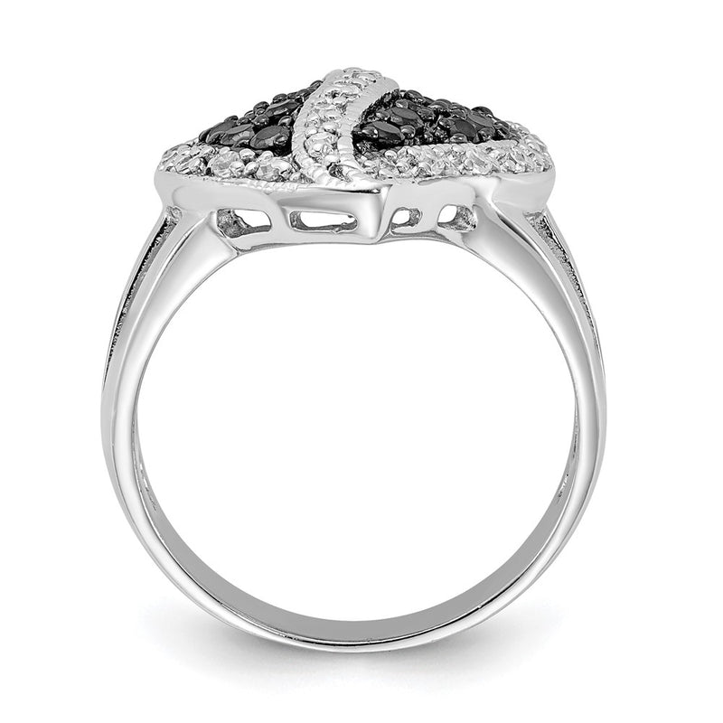 Sterling Silver Polished Black & Clear Cz Heart Ring