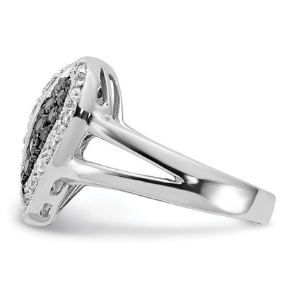 Sterling Silver Polished Black & Clear Cz Heart Ring