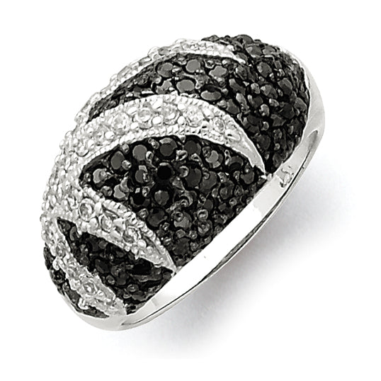 Sterling Silver Antiqued Black & White Cz Ring (Size 7 Only)