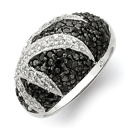 Sterling Silver Antiqued Black & White Cz Ring (Size 7 Only)