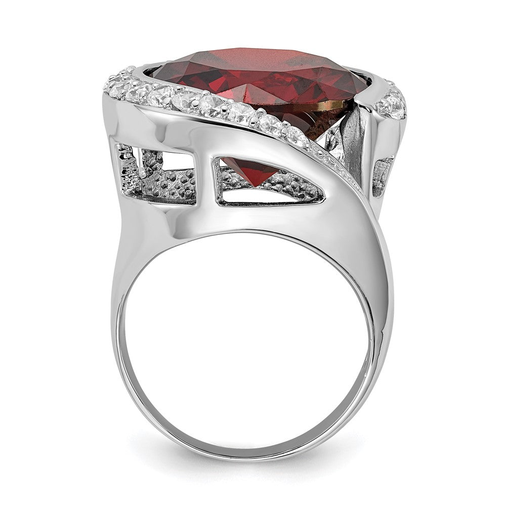 Sterling Silver Polished Red & Clear Cz Ring (Size 7 Only)