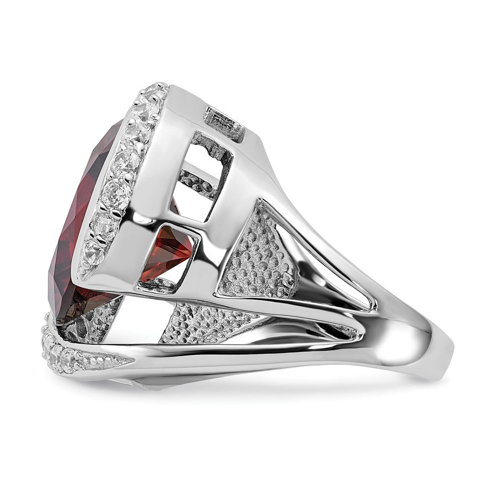 Sterling Silver Polished Red & Clear Cz Ring (Size 7 Only)
