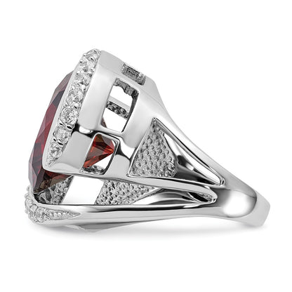 Sterling Silver Polished Red & Clear Cz Ring (Size 7 Only)