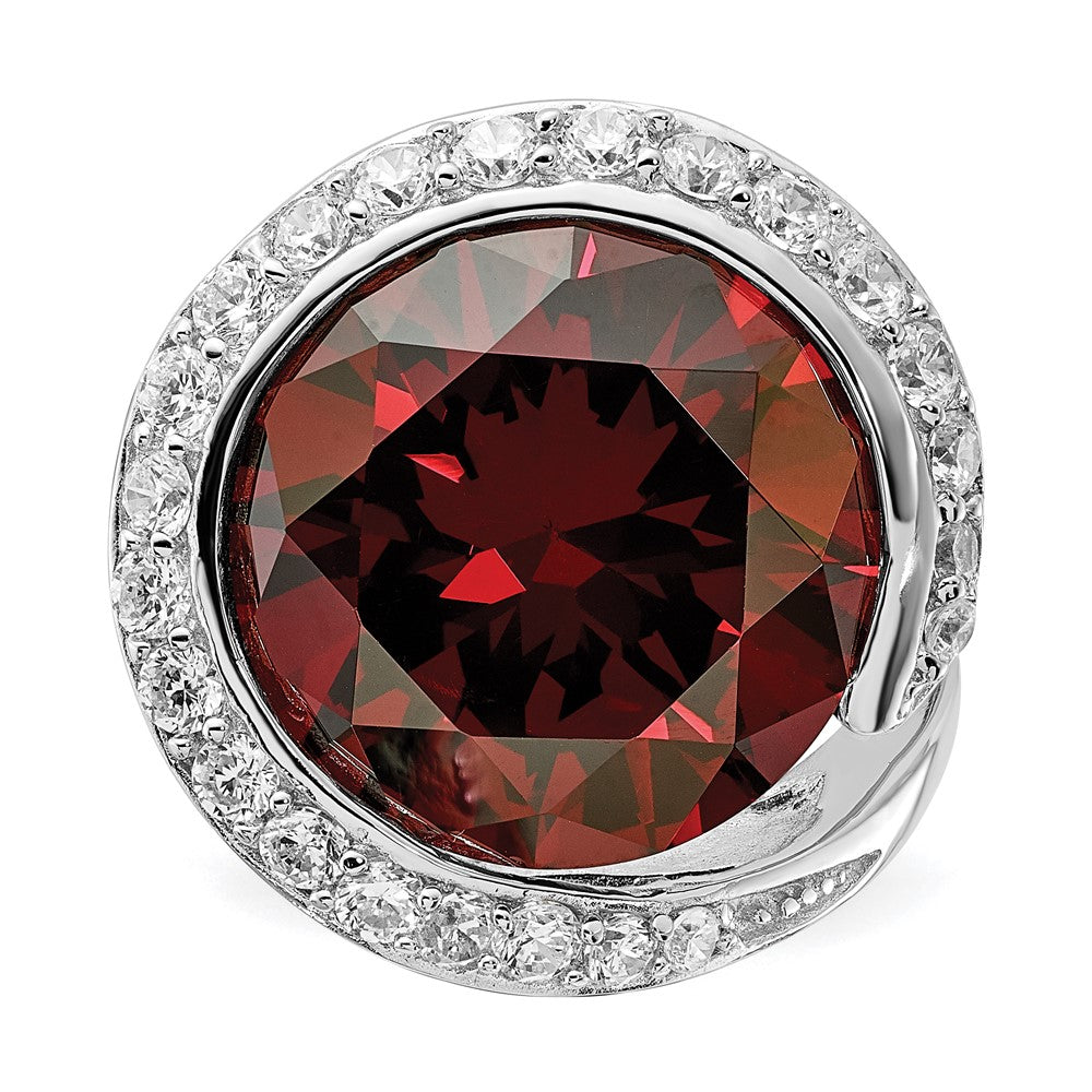 Sterling Silver Polished Red & Clear Cz Ring (Size 7 Only)