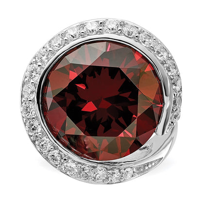 Sterling Silver Polished Red & Clear Cz Ring (Size 7 Only)