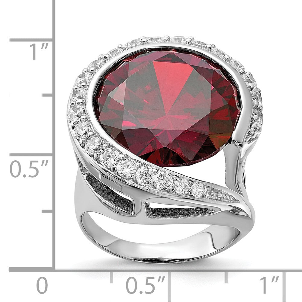 Sterling Silver Polished Red & Clear Cz Ring (Size 7 Only)