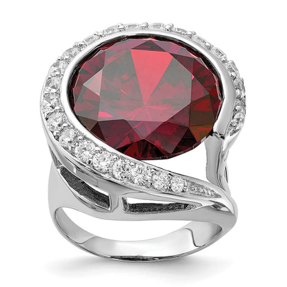 Sterling Silver Polished Red & Clear Cz Ring (Size 7 Only)