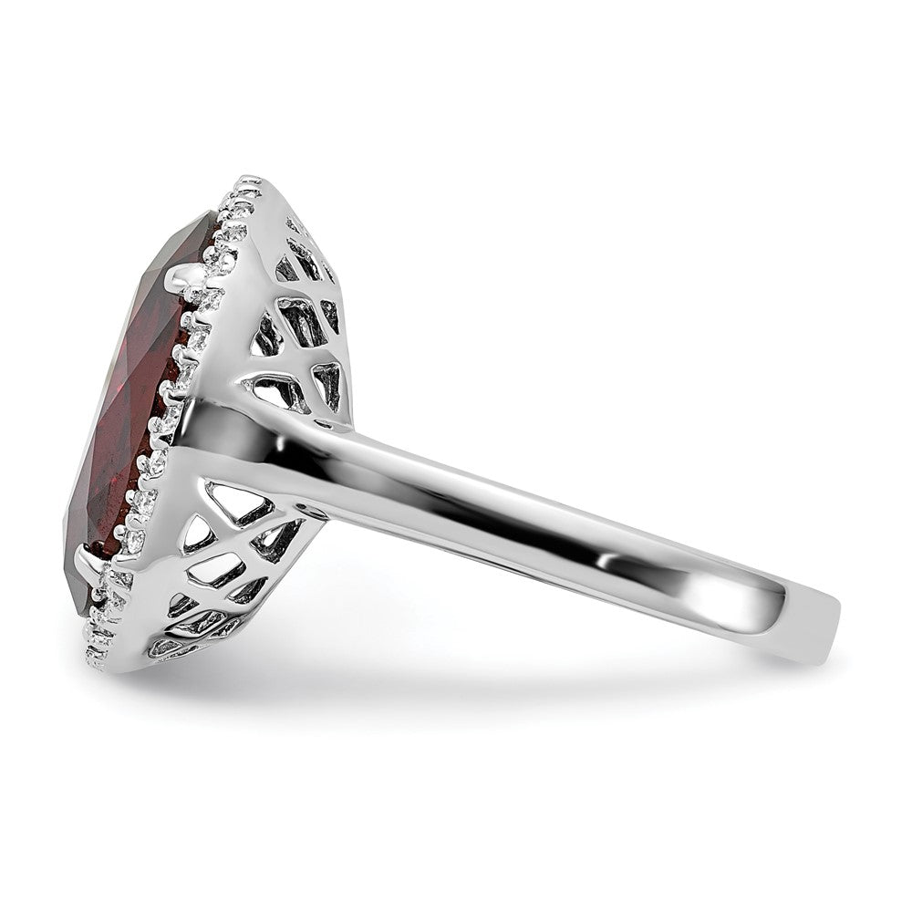 Sterling Silver Polished Red & Clear Cz Circle Ring (Size 9 Only)