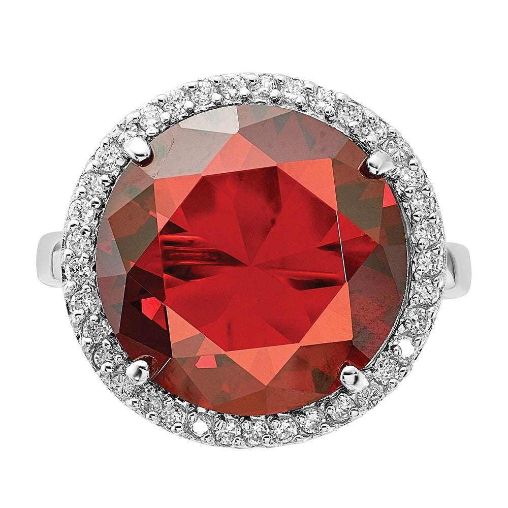 Sterling Silver Polished Red & Clear Cz Circle Ring (Size 9 Only)
