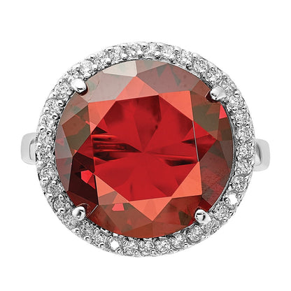 Sterling Silver Polished Red & Clear Cz Circle Ring (Size 9 Only)