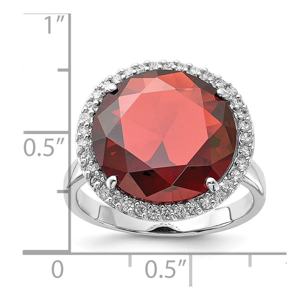 Sterling Silver Polished Red & Clear Cz Circle Ring (Size 9 Only)
