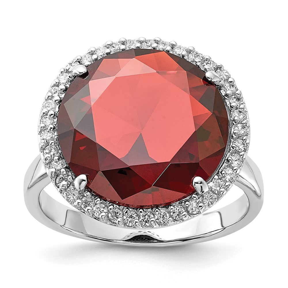 Sterling Silver Polished Red & Clear Cz Circle Ring (Size 9 Only)