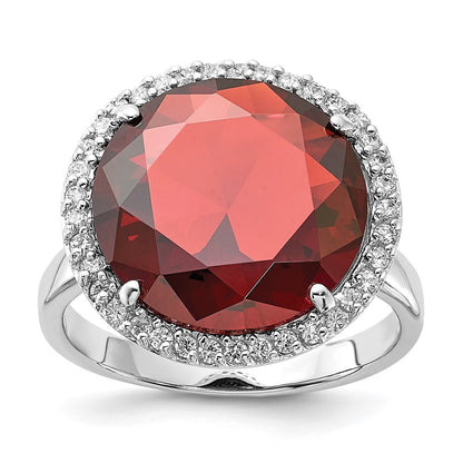 Sterling Silver Polished Red & Clear Cz Circle Ring (Size 9 Only)