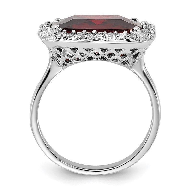 Sterling Silver Polished Red & Clear Cz Square Halo Ring (Size 8 Only)