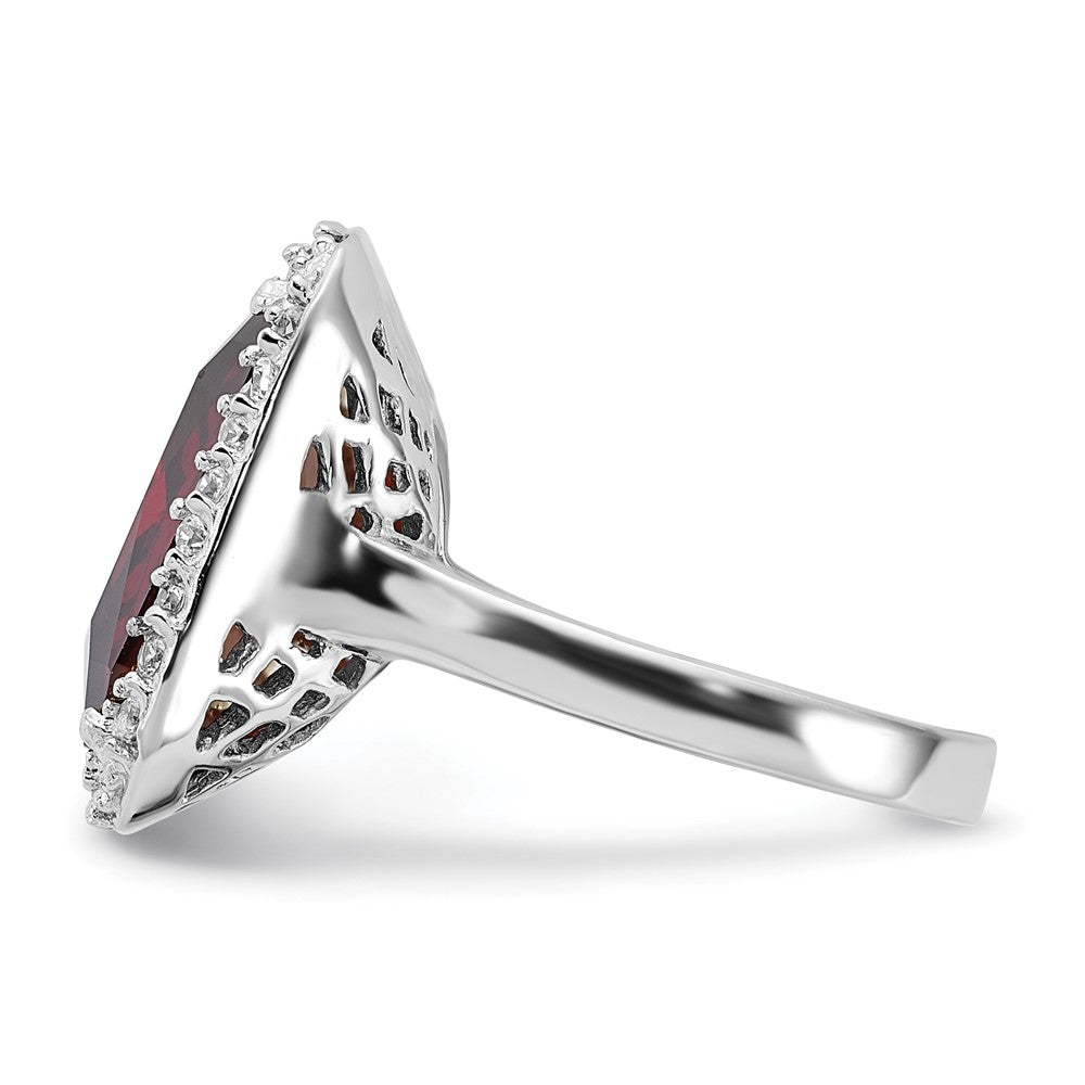 Sterling Silver Polished Red & Clear Cz Square Halo Ring (Size 8 Only)