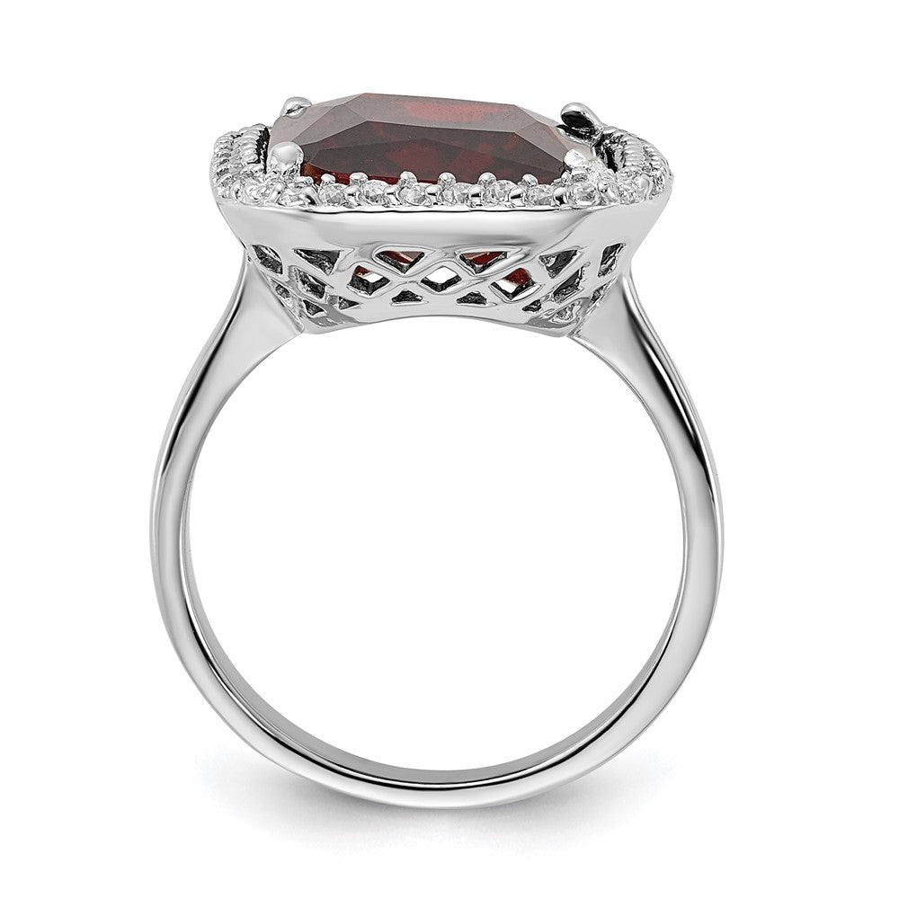 Sterling Silver Polished Red & Clear Cz Rectangle Halo Ring (Size 9 Only)