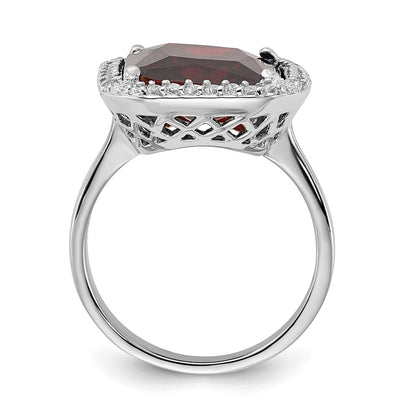 Sterling Silver Polished Red & Clear Cz Rectangle Halo Ring (Size 9 Only)