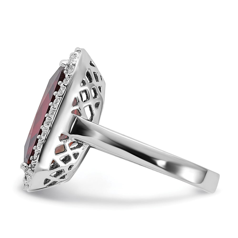 Sterling Silver Polished Red & Clear Cz Rectangle Halo Ring (Size 9 Only)