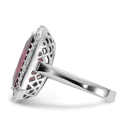 Sterling Silver Polished Red & Clear Cz Rectangle Halo Ring (Size 9 Only)