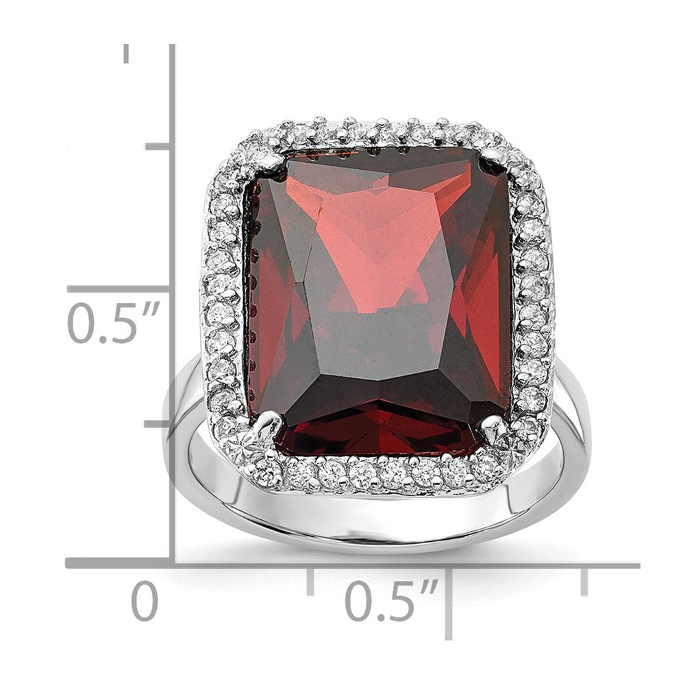 Sterling Silver Polished Red & Clear Cz Rectangle Halo Ring (Size 9 Only)