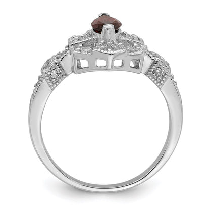 Sterling Silver Rhodium Plated Dark Red Marquise Cz Ring