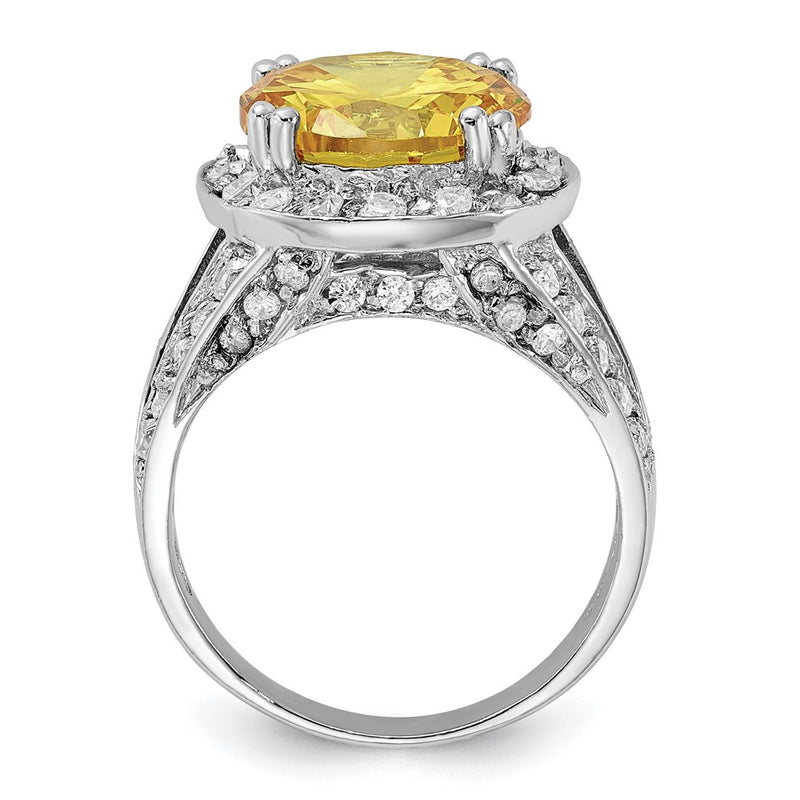Sterling Silver Polished Yellow & Clear Cz Ring (Size 7 Only)