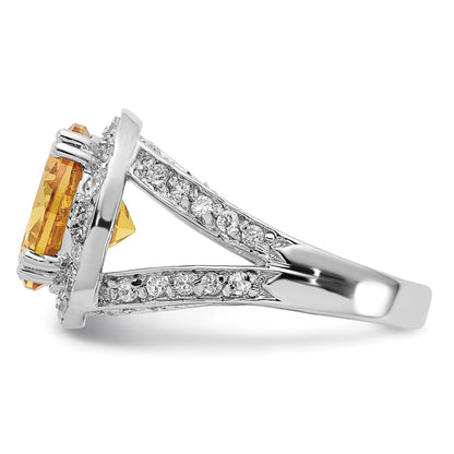 Sterling Silver Polished Yellow & Clear Cz Ring (Size 7 Only)